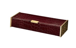 Gabriella Wimmer Contessa Clutch  in Eggplant Alligator Leather and Yellow Gold